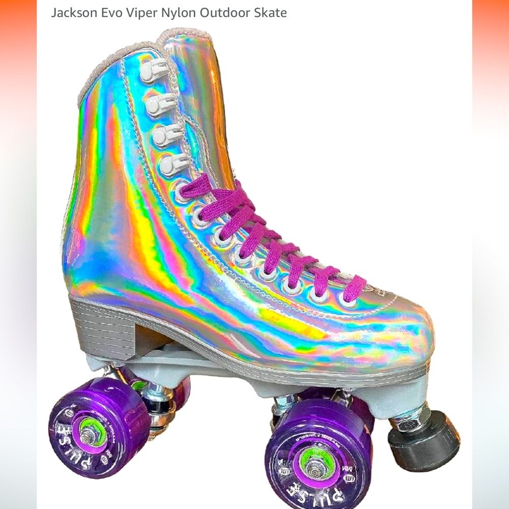 Jackson Evo Viper Roller Skates, Quad size 6, color hologram purple wheels